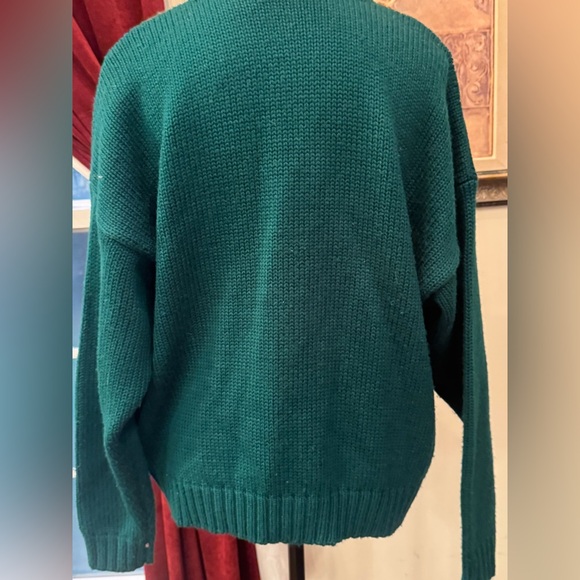 Dark Green Vintage Russ Art Deco Cardigan Sweater Women’s Large Floral Wool - Picture 5 of 7